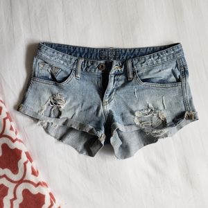 Guess distressed low-rise jean shorts